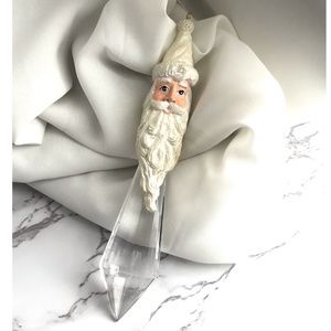 VTG White Hat Wizard Santa Crystal Ornament